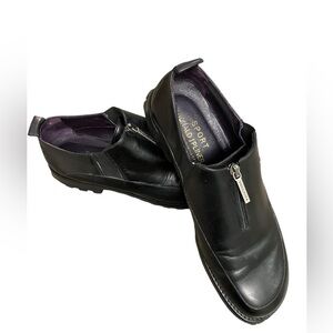 Sport Donald J Pliner Leather Zip Loafers Black Chunky Lug Sole Womens Size 10 M